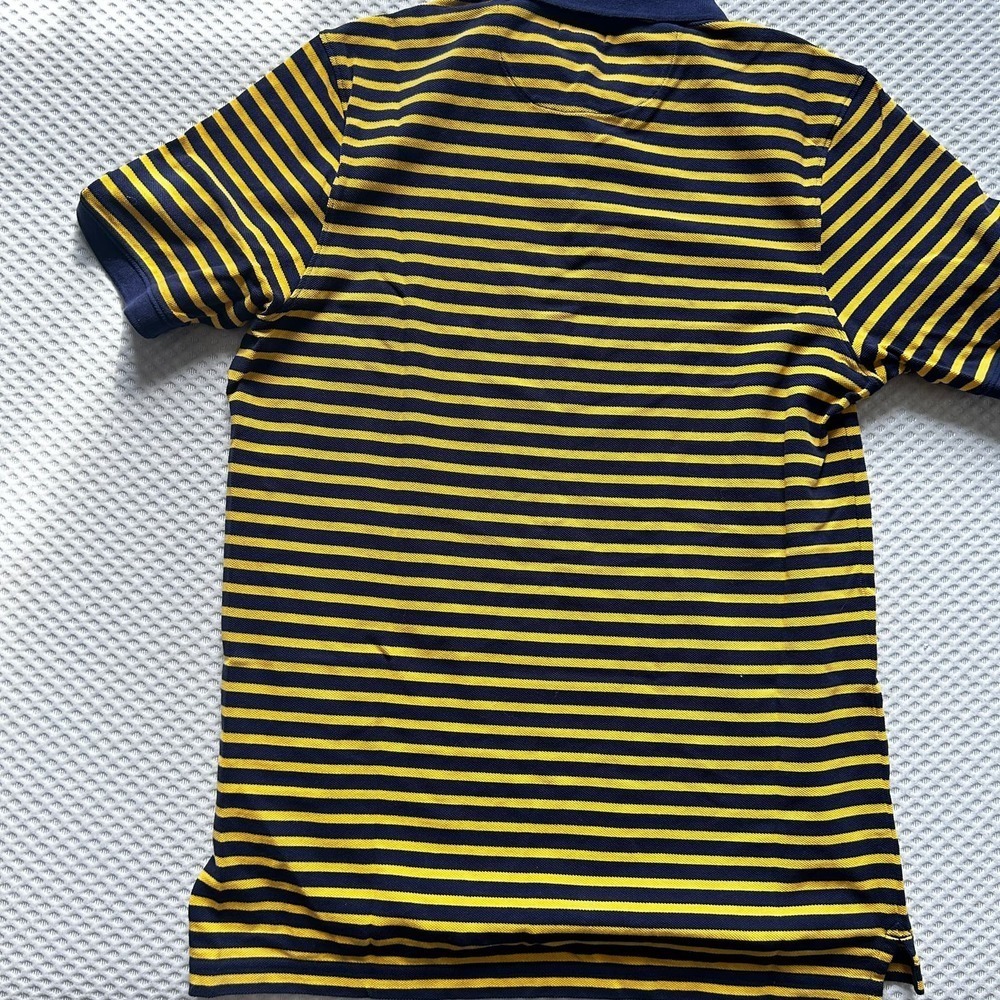 J. Crew Men Classic Pique Polo Shirt L Tall LT Navy Blue Yellow Stripe - Picture 2 of 6
